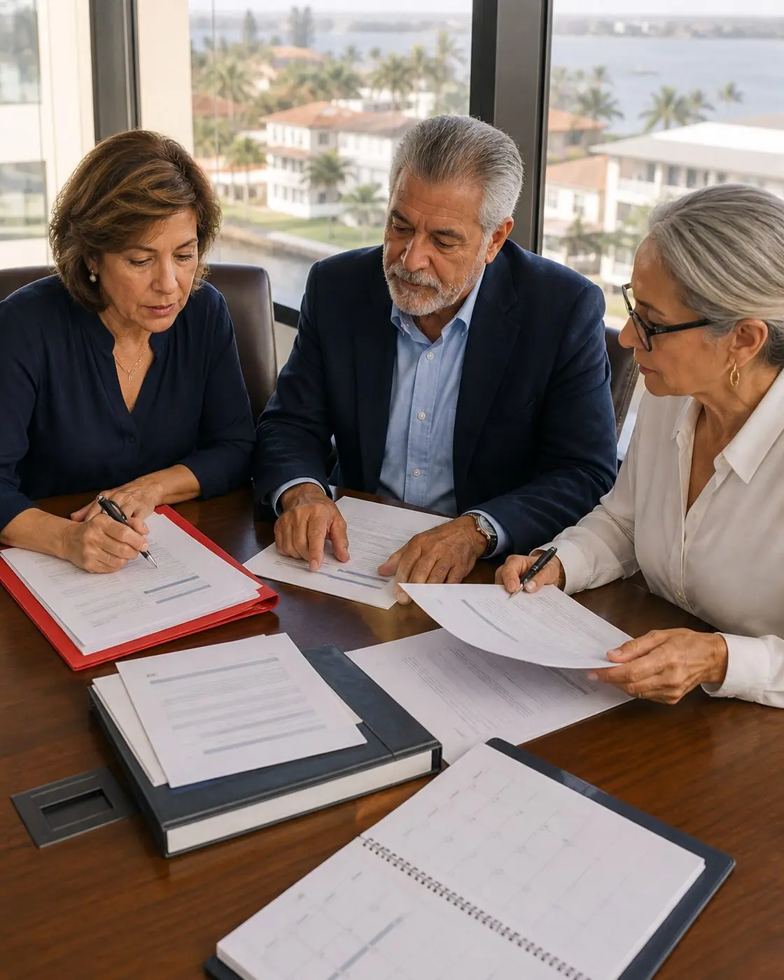 Illustrative scene: Condominium board leaders documenting decisions and follow-up actions