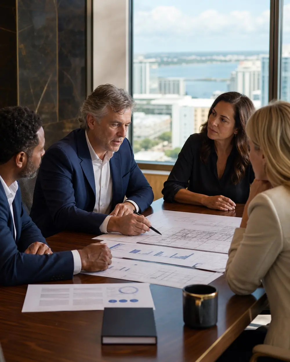 Illustrative scene: Independent advisor meeting with a Tampa Bay condominium board